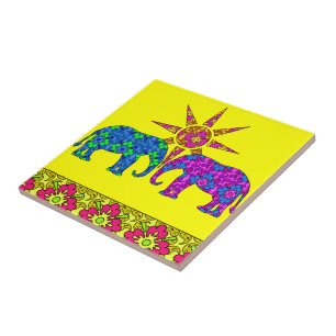 Colorful Paisley Elephants Tile Trivet Tegeltje