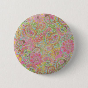 Colorful Paisley Floral botanical Flowers Ronde Button 5,7 Cm