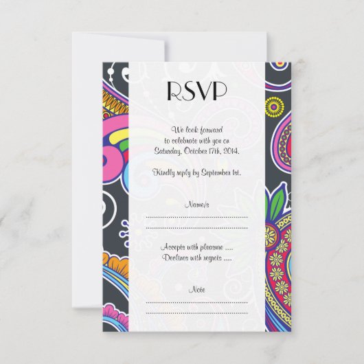Colorful Paisley, Paisley Pattern, Wedding RSVP Kaartje (Voorkant)