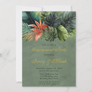 Colorful Palm Leaves Gold Engagement Party Kaart
