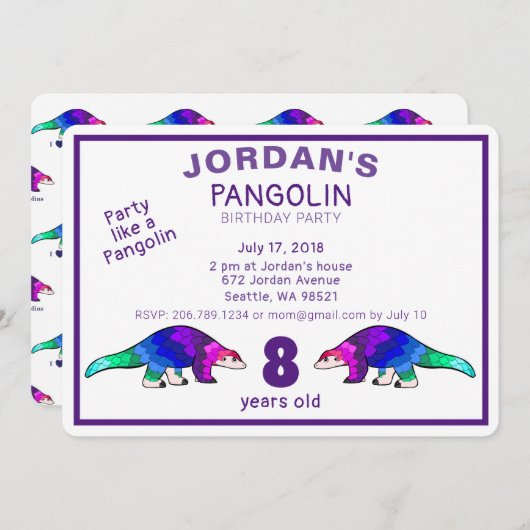 Colorful Pangolin Birthday Uitnodiging (Voorkant / Achterkant)
