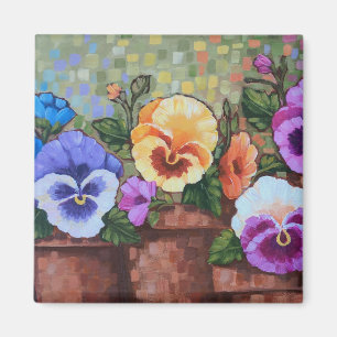 "Colorful Pansies" 2" Square Magnet Magneet