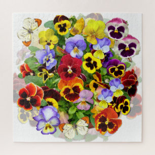 Colorful Pansy Arrangement met Butterflies Squar Legpuzzel