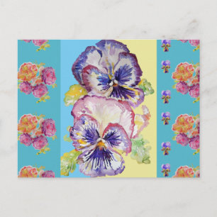 Colorful Pansy Floral Waterverf aqua Briefkaart