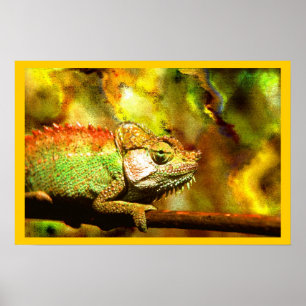 Colorful Panther Chameleon Digital Aft Poster