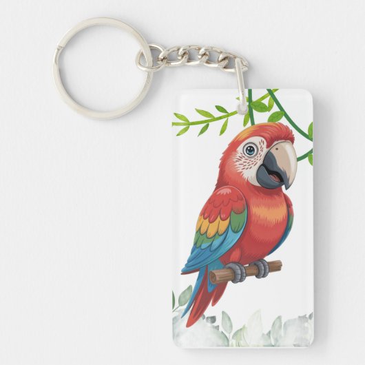 Colorful Parrot Acrylic Keychain – Bird & Plant (Voorkant)