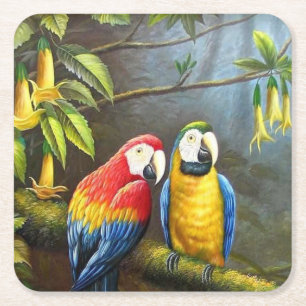 Colorful Parrots Fine Art Vierkante Kartonnen Onderzetter