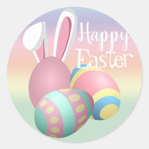 Colorful Pastel Bunny Ears Happy EASTER Ronde Sticker
