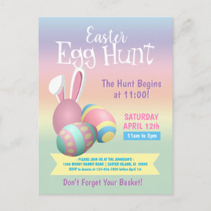Colorful Pastel Bunny Easter Egg Hunt Party Briefkaart