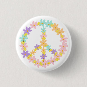 Colorful Pastel Mermaid Colors Floral Peace Sign Ronde Button 3,2 Cm