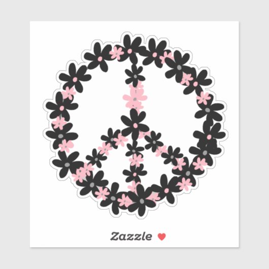 Colorful Pastel Pink Black Floral Peace Sign Sticker (Vel)