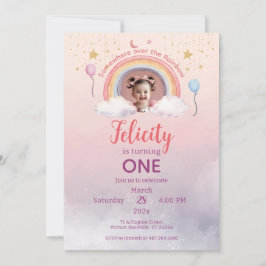 Colorful Pastel Rainbow Girl Birthday Photo Kaart