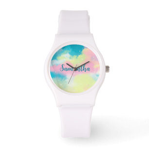 Colorful pastel retro rainbow droomver wolds horloge