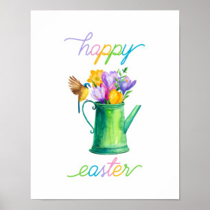 Colorful Pastel Waterverf Happy Easter Poster