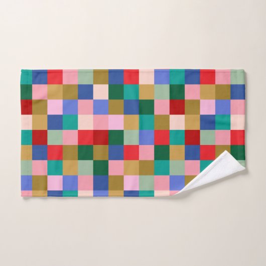 Colorful Patchwork Checkerboard Modern Geometric (Serviette à main)