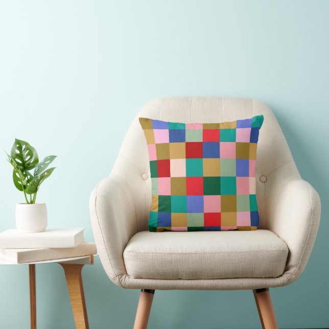 Colorful Patchwork Checkerboard Modern Geometric Kussen (Stoel)