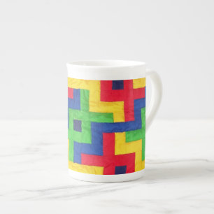 Colorful Patchwork Design Bone China Coffee Mok