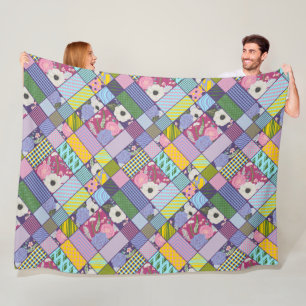 Colorful Patchwork Patroon Geometric Flowers Stipp Fleece Deken