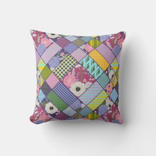 Colorful Patchwork Patroon Geometric Flowers Stipp Kussen