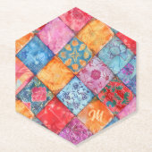 Colorful Patchwork Print Monogram Kartonnen Onderzetters (Voorkant)