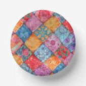 Colorful Patchwork Print Monogram Papieren Kommen (Voorkant)