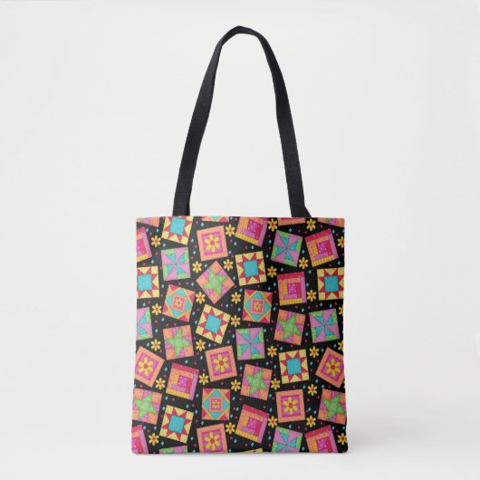 Colorful Patchwork Quilt Blocks Black Draagtas (Voorkant)