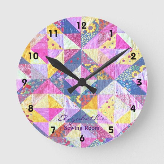 Colorful Patchwork Quilt Clock Ronde Klok (Voorkant)