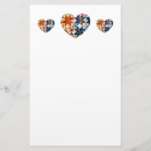 Colorful Patchwork Quilt Heart Briefpapier