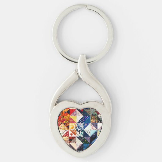 Colorful Patchwork Quilt Heart Sleutelhanger (Voorkant)