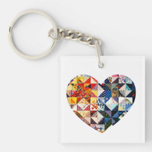 Colorful Patchwork Quilt Heart Sleutelhanger