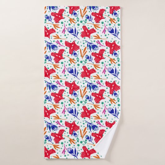 Colorful pattern of birds, flowers, circles (Serviette de bain)