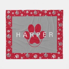 Colorful Paw Print Pattern Pet Naam Red Fleece Pet