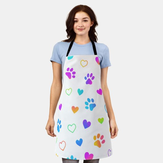 Colorful Paw Prints & Hearts Apron Schort (Gedragen)
