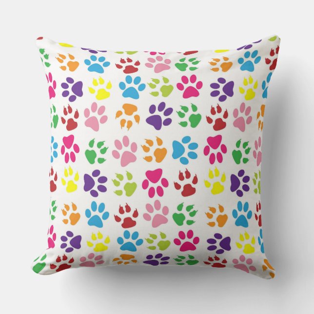 Colorful Paw Prints Pattern Kussen (Voorkant)