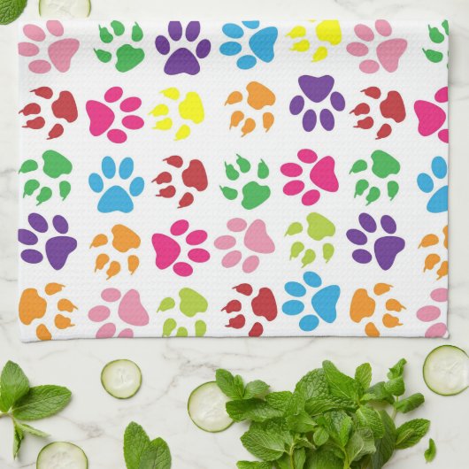Colorful Paw Prints Pattern Theedoek (Gevouwen)