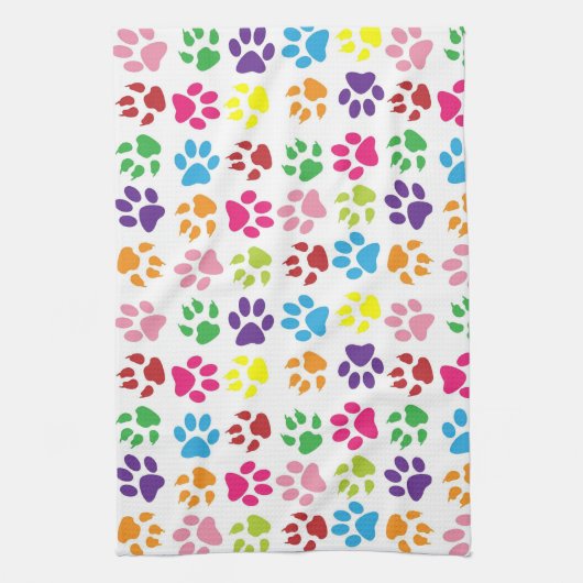 Colorful Paw Prints Pattern Theedoek (Verticaal)