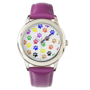Colorful Pawprints Horloge