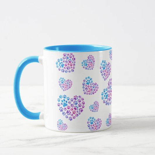 Colorful Paws in Hearts Mug (Gauche)
