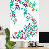 Colorful peace ock and cherry blossom poster (Thuiskantoor)