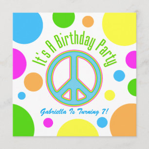Colorful Peace Sign: Birthday Party Invitations Kaart