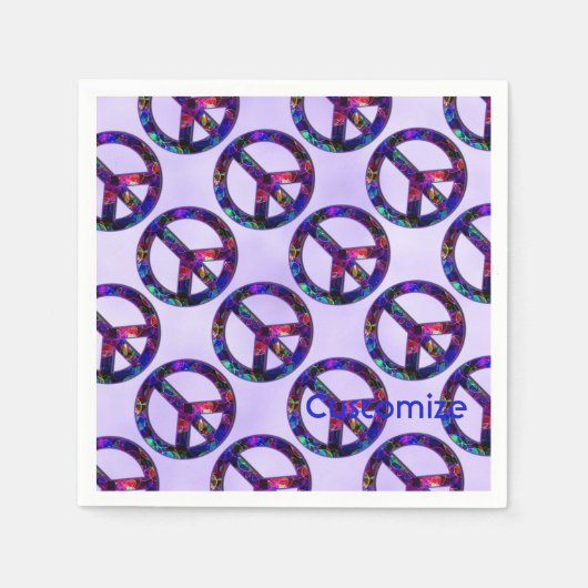 Colorful Peace Sign Pattern Lavender Napkins Servet (Voorkant)