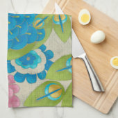 Colorful Peacock en Flowers Theedoek (Quarter Fold)