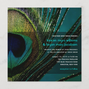 Colorful Peacock Feather Foto Boho Chic Wedding Kaart