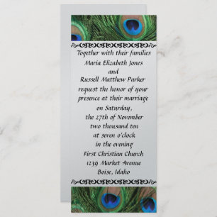Colorful Peacock Feather Wedding Invitation Kaart