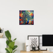 Colorful Peacock Feathers and Flowers Poster (Thuiskantoor)