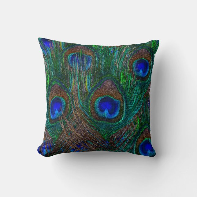 Colorful Peacock Feathers Etching Style Kussen (Voorkant)