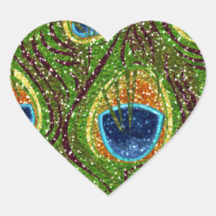 Colorful Peacock Feathers Print Hart Sticker