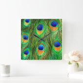 Colorful Peacock Feathers Print Vierkante Klok (Huis)