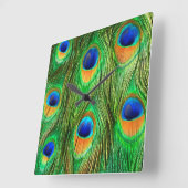 Colorful Peacock Feathers Print Vierkante Klok (Hoek)