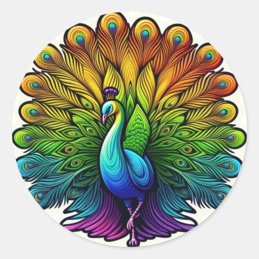 Colorful Peacock Ronde Sticker (Voorkant)